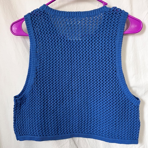Offline By Aerie Cobalt Blue Crochet Knit Sweater Tank Cropped Size Medium - Picture 5 of 6